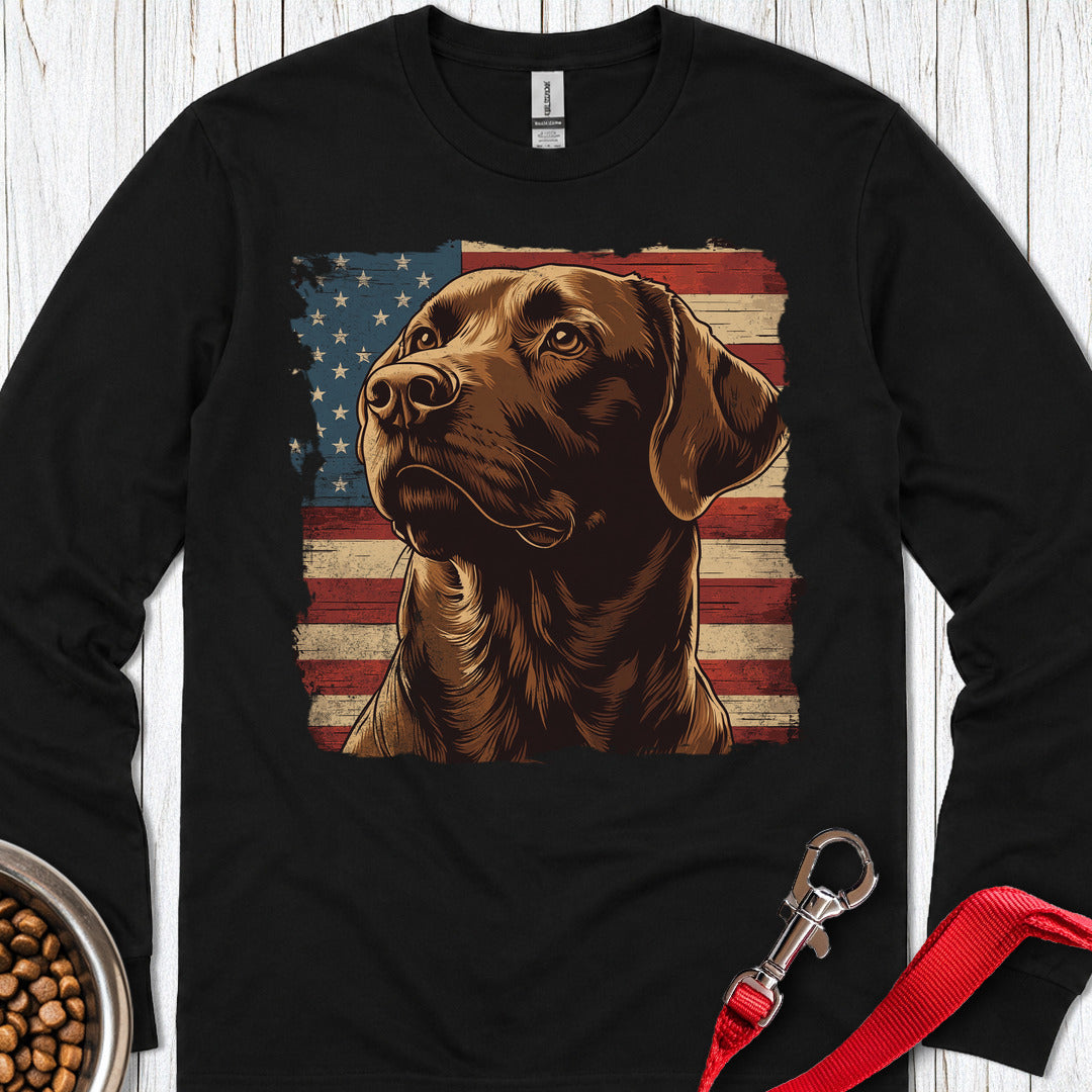 Chocolate Lab USA Flag Long Sleeve — Black