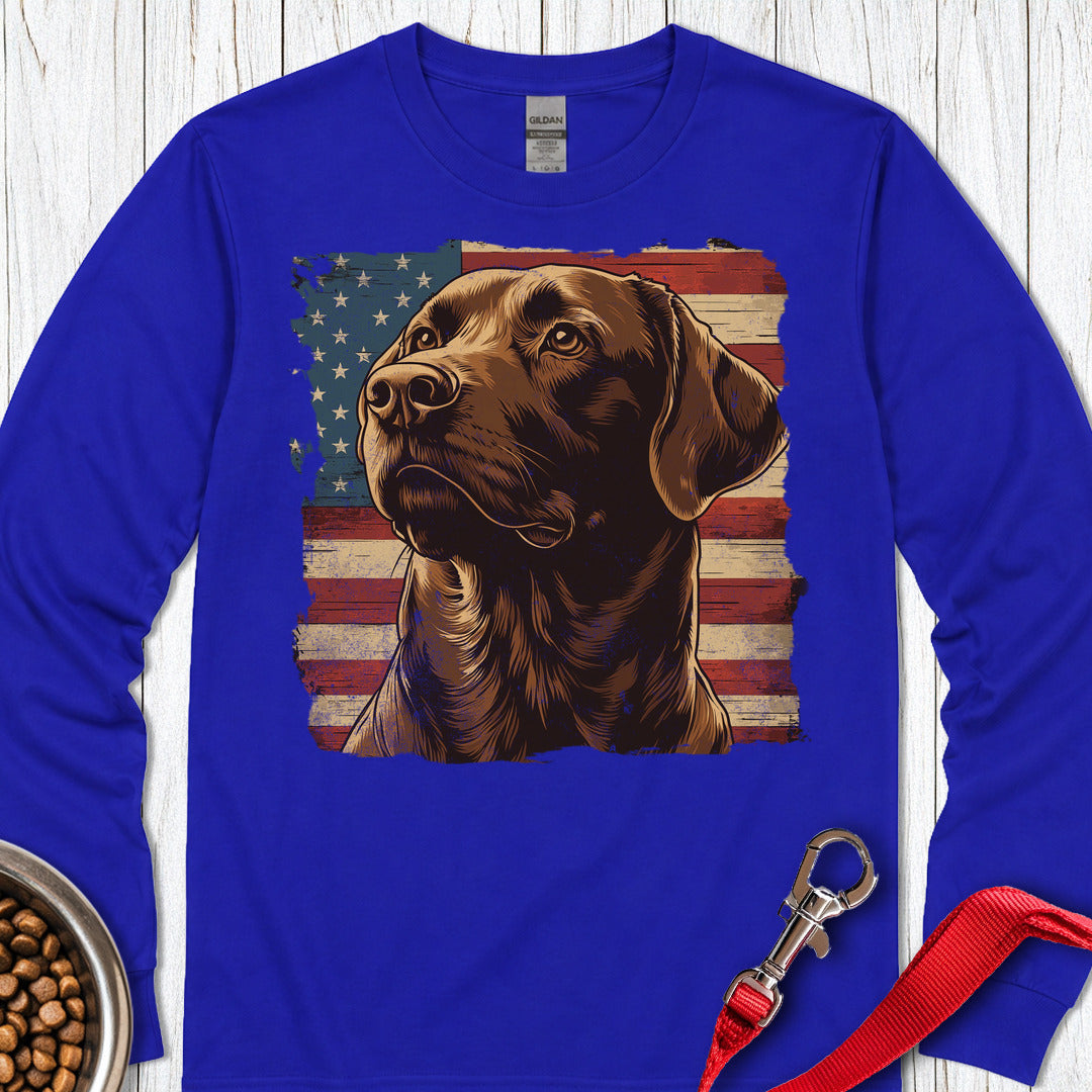 Chocolate Lab USA Flag Long Sleeve — Royal