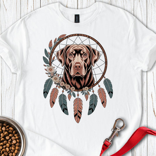 Chocolate Labrador Boho Dream Catcher White
