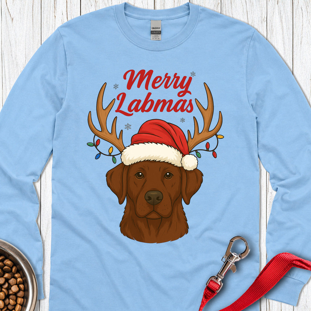 Chocolate Labrador Christmas Long Sleeve — Carolina Blue
