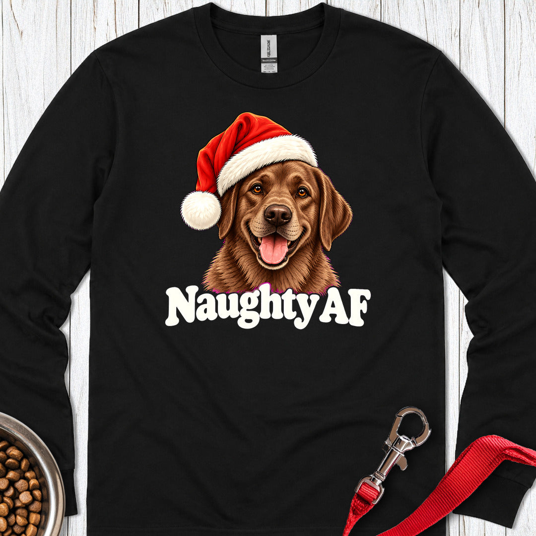 Chocolate Labrador Christmas Naughty Long Sleeve — Black