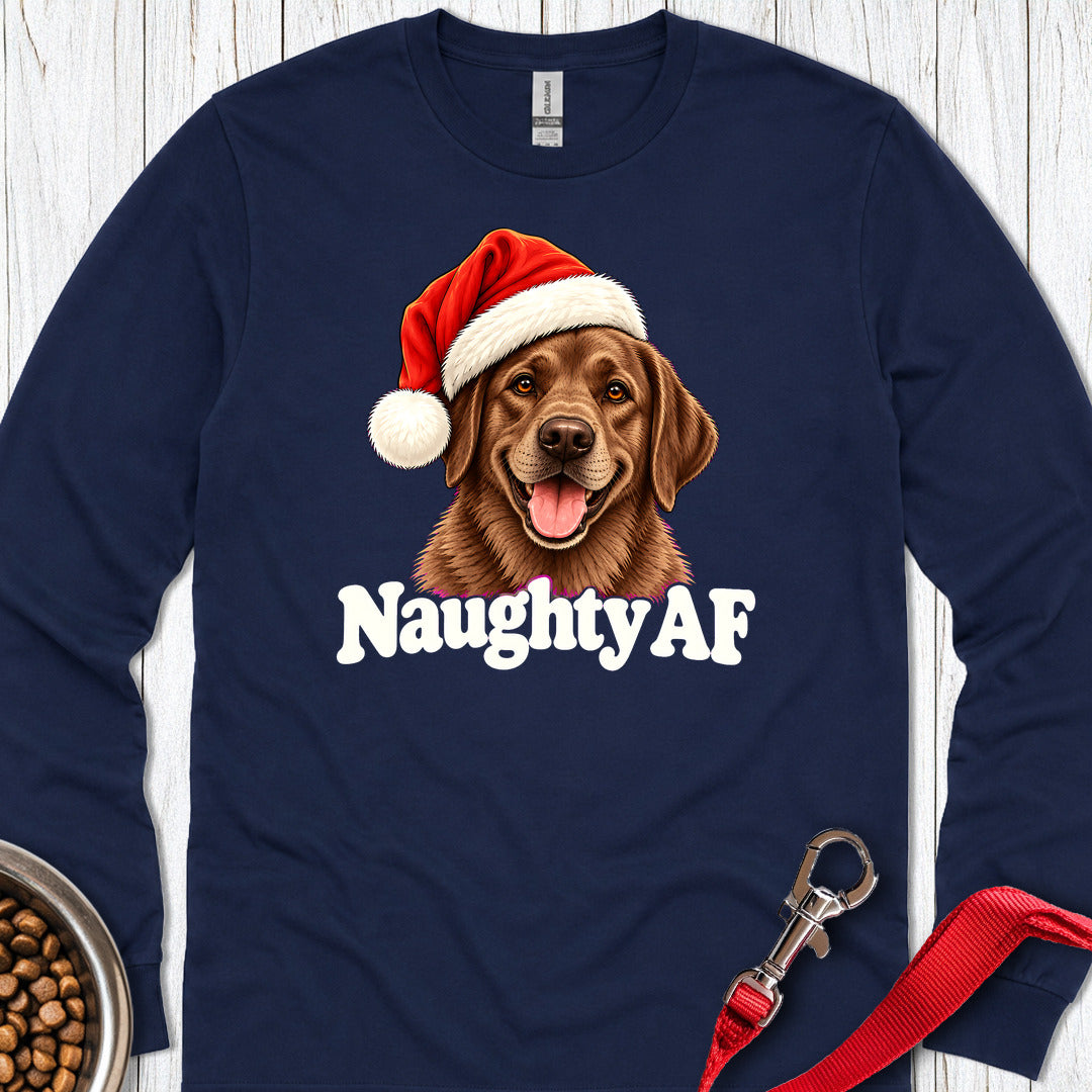 Chocolate Labrador Christmas Naughty Long Sleeve — Navy