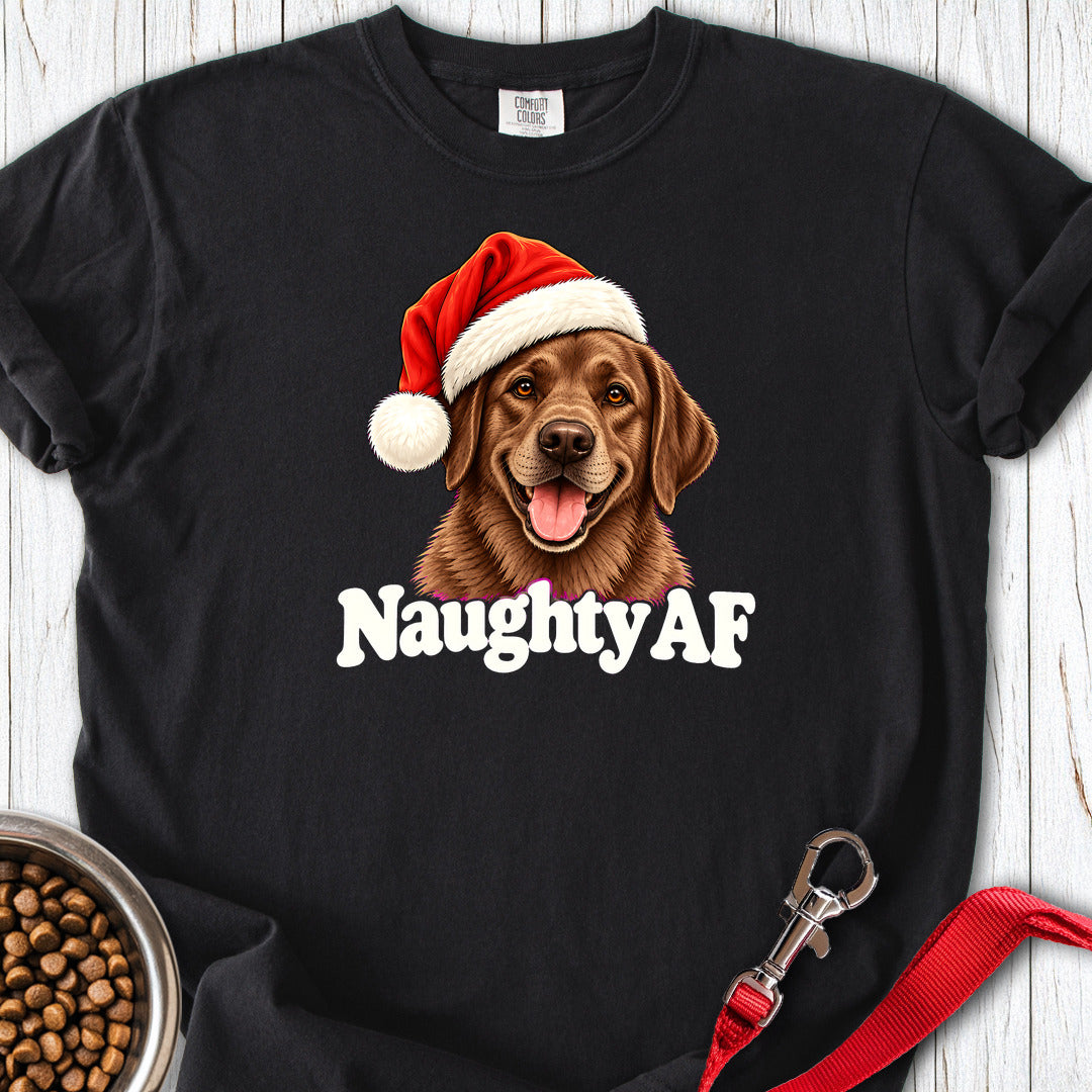 Chocolate Labrador Christmas Naughty Premium Tee Black