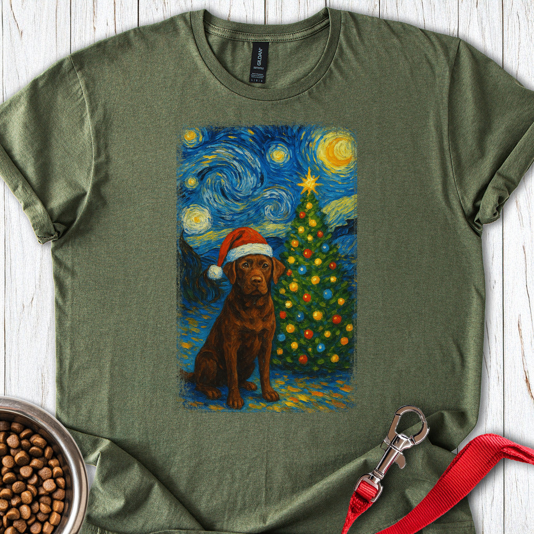 Chocolate Labrador Christmas Van Gogh Military Green