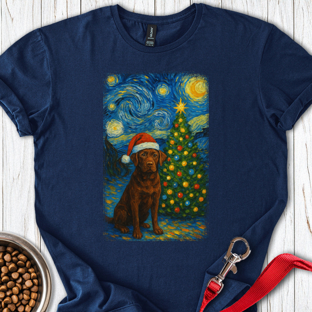 Chocolate Labrador Christmas Van Gogh Navy