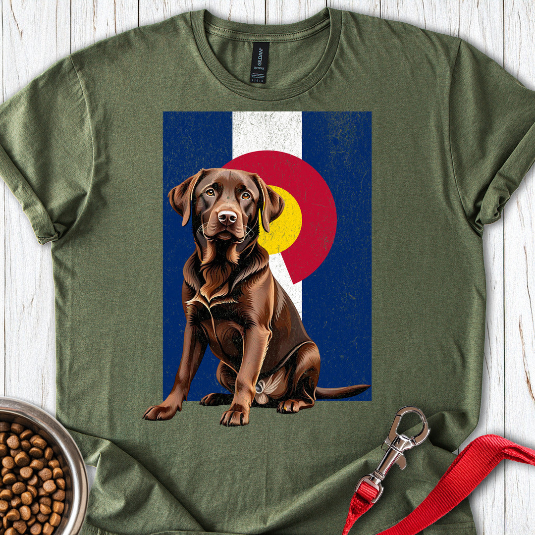 Chocolate Labrador Colorado Flag Military Green