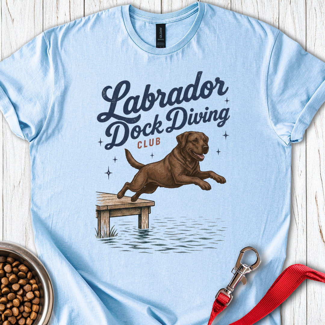 Chocolate Labrador Dock Diving Light Blue