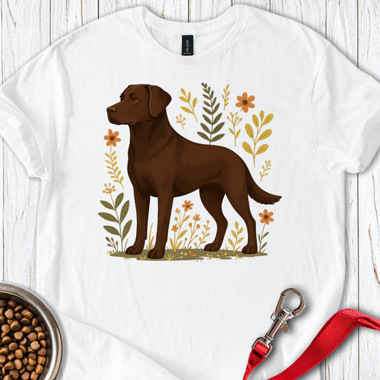 Chocolate Labrador Flowers White