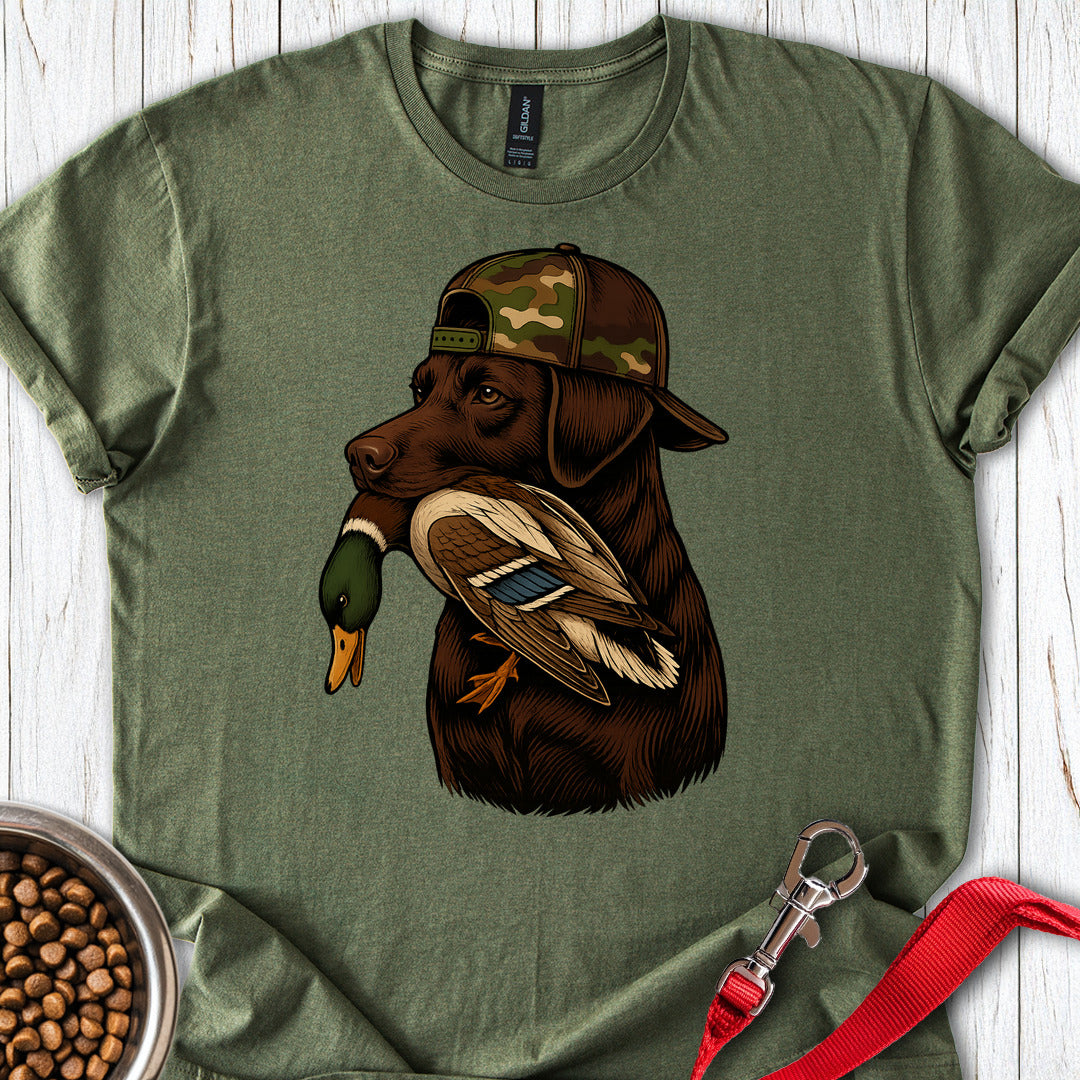 Chocolate Labrador Hunting Military Green