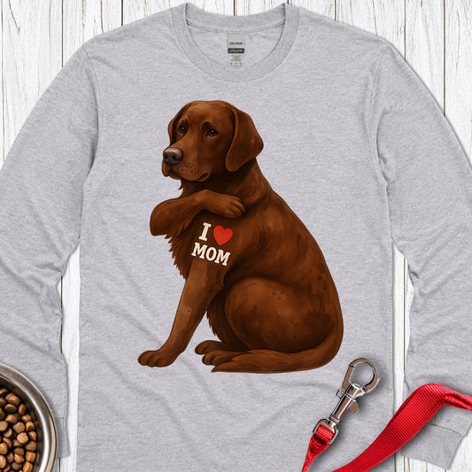 Chocolate Labrador I Love Mom Long Sleeve — Sport Grey