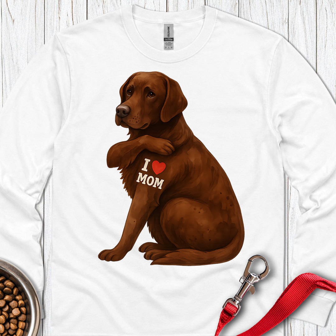 Chocolate Labrador I Love Mom Long Sleeve — White