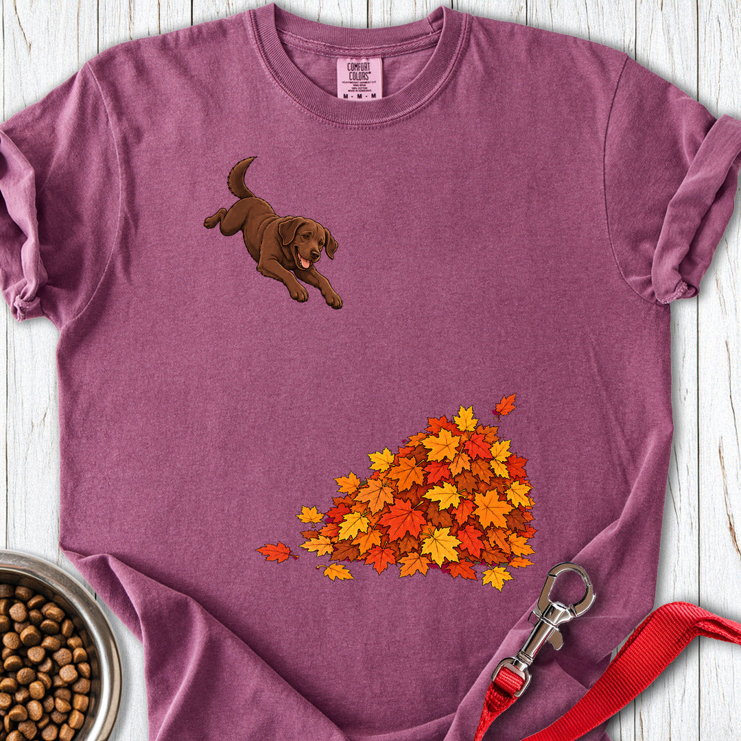 Chocolate Labrador Leaf Pile Premium Tee — Berry