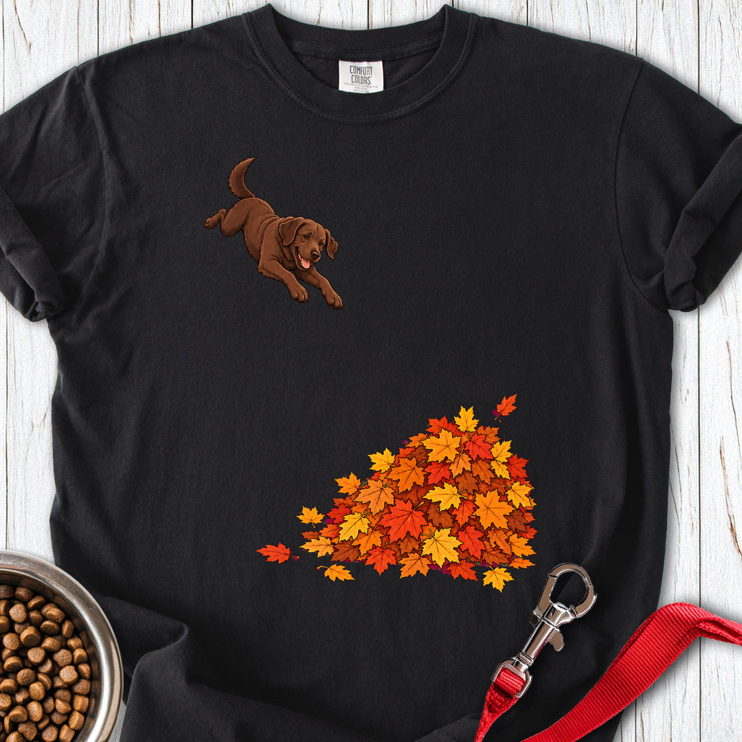 Chocolate Labrador Leaf Pile Premium Tee — Black