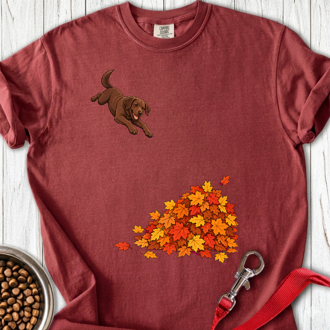 Chocolate Labrador Leaf Pile Premium Tee — Brick