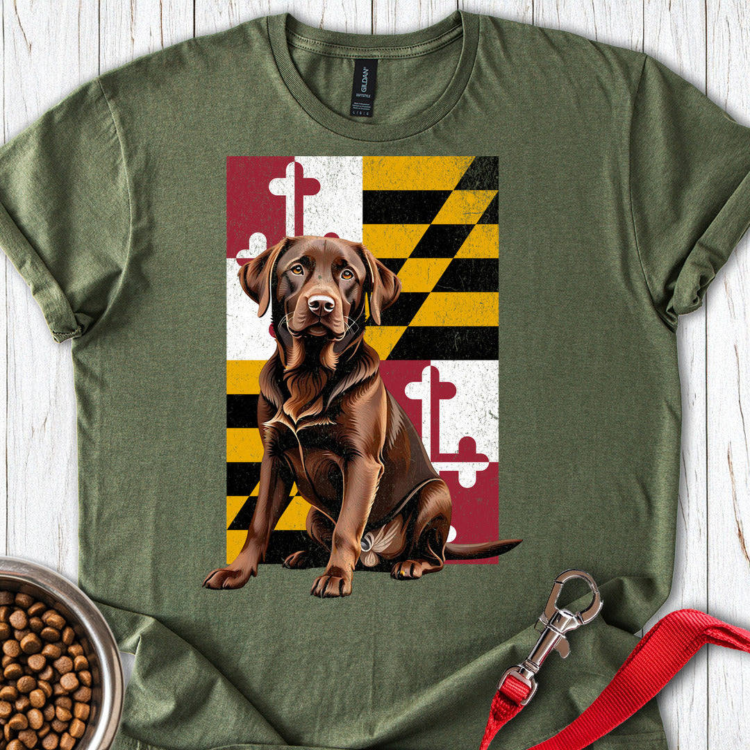 Chocolate Labrador Maryland Flag Military Green
