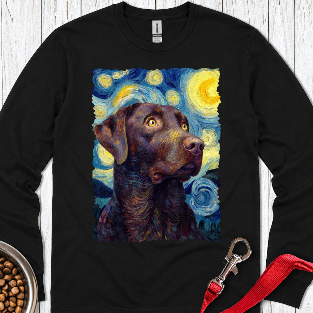 Chocolate Labrador Starry Night Long Sleeve — Black