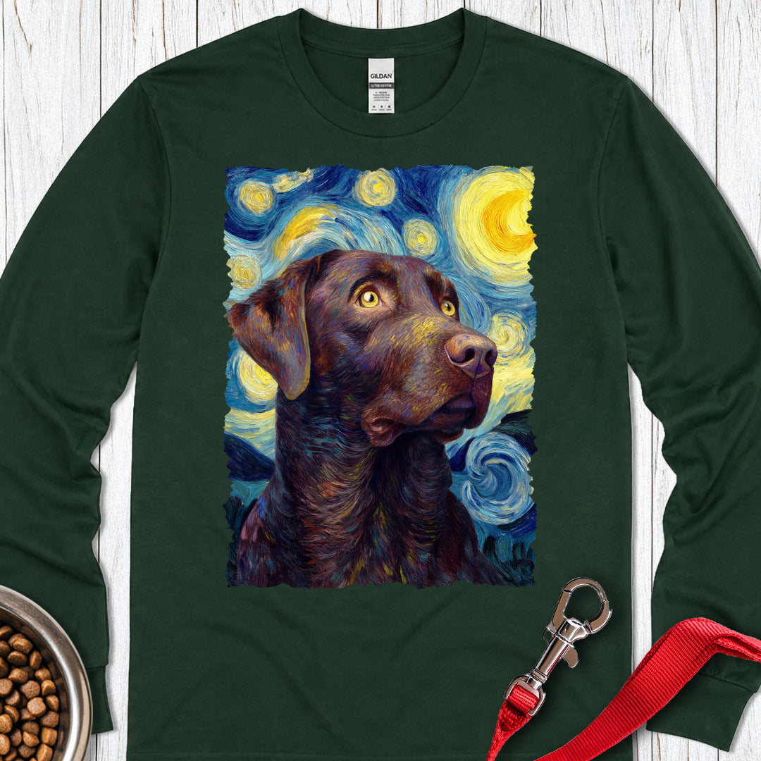 Chocolate Labrador Starry Night Long Sleeve — Forest Green