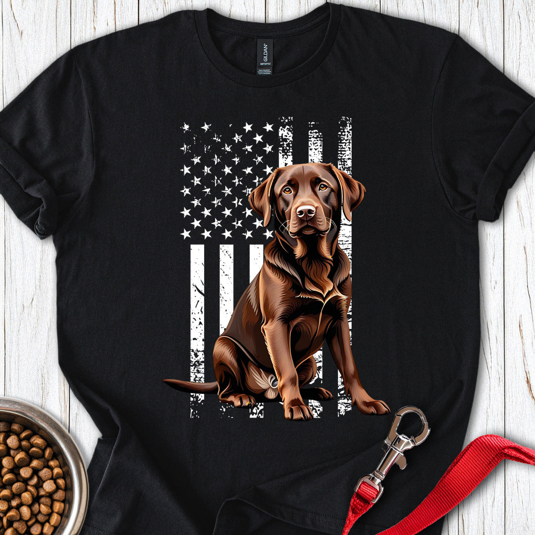 Chocolate Labrador USA Flag Black