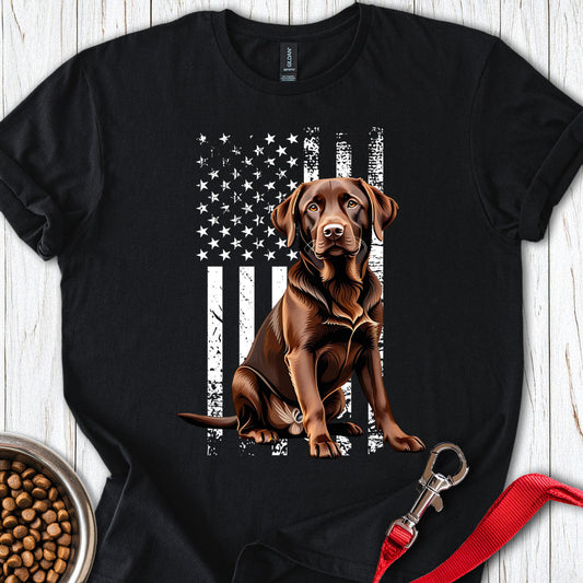 Chocolate Labrador USA Flag Black