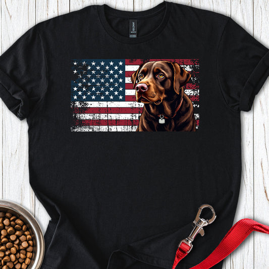 Chocolate Labrador USA Flag Black