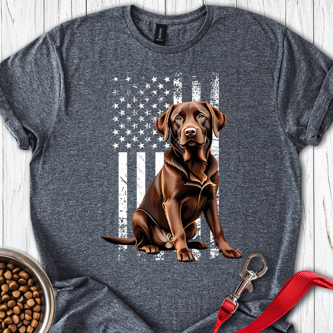 Chocolate Labrador USA Flag Dark Heather
