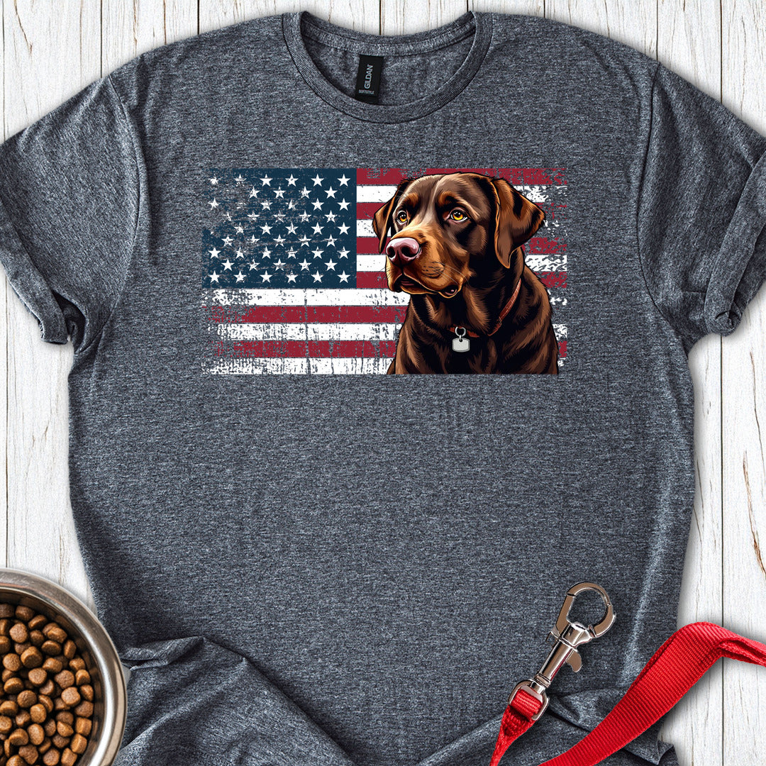 Chocolate Labrador USA Flag Dark Heather