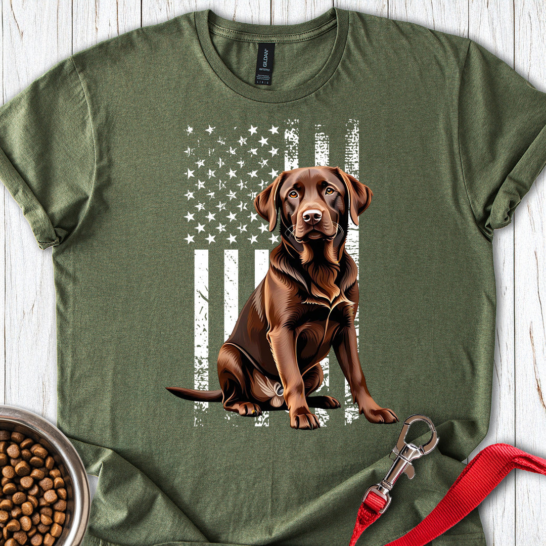 Chocolate Labrador USA Flag Military Green