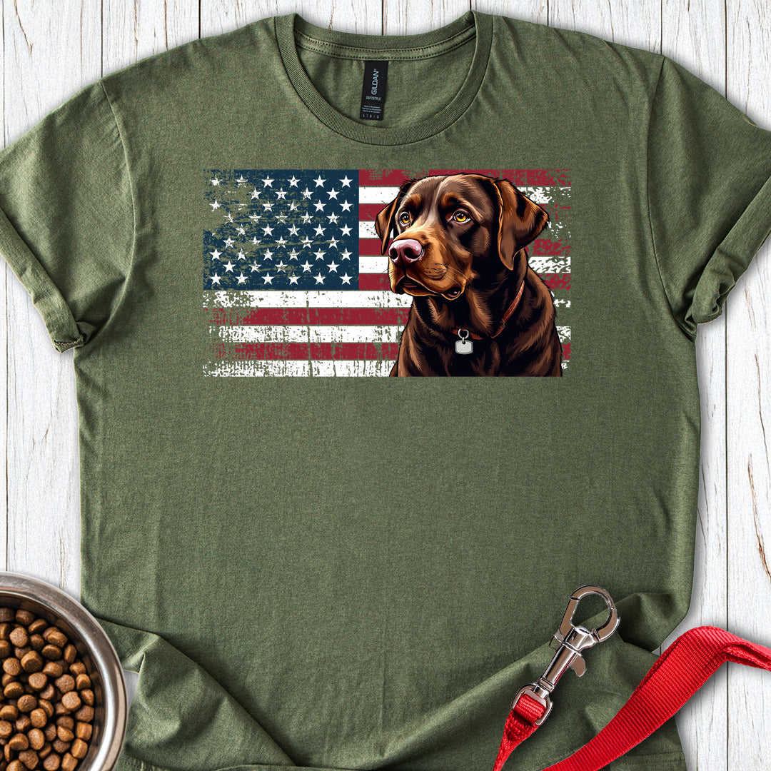 Chocolate Labrador USA Flag Military Green