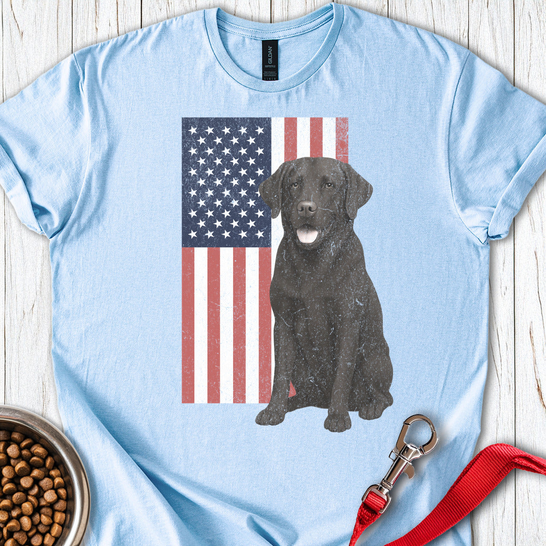 Chocolate Labrador USA Flag Faded Light Blue