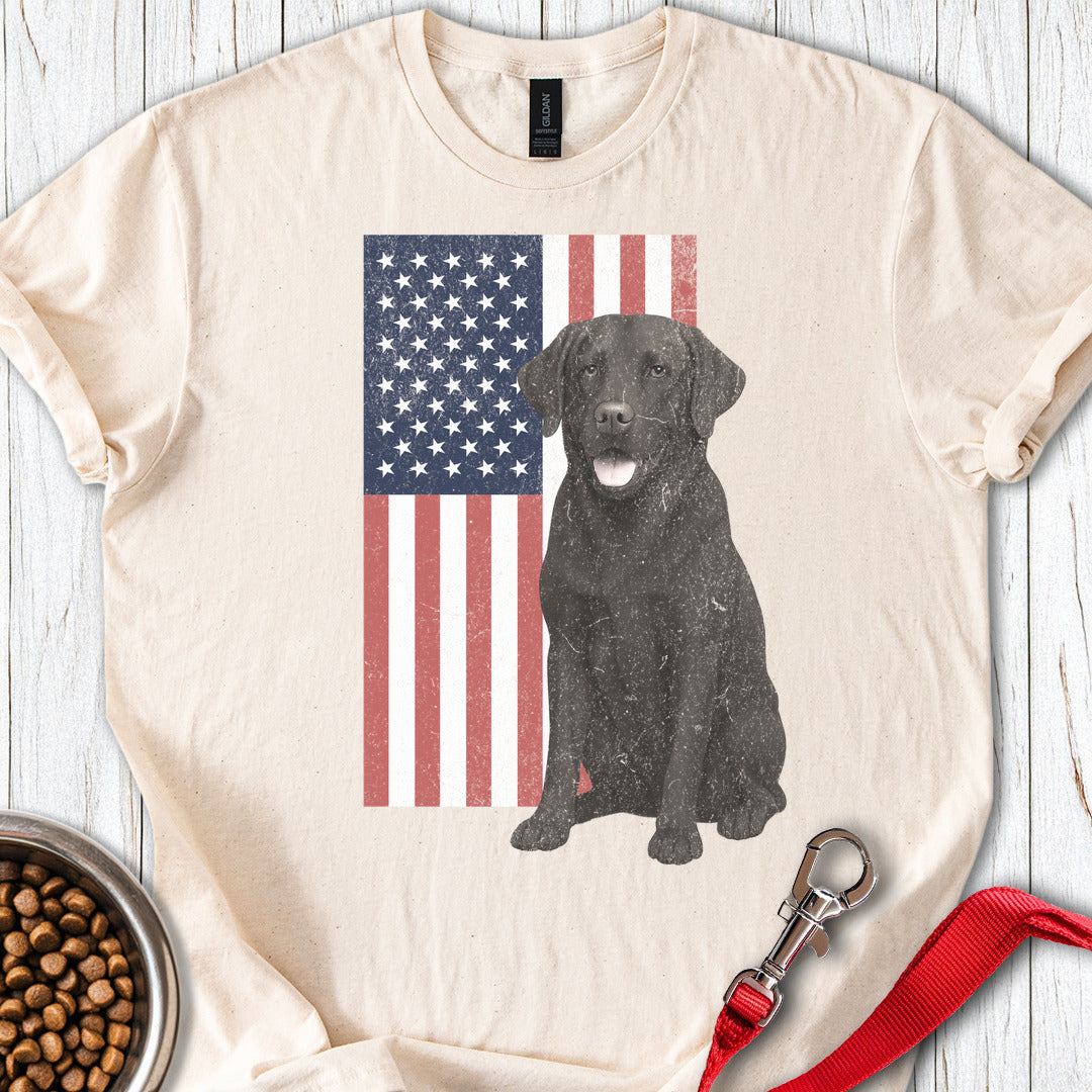 Chocolate Labrador USA Flag Faded Natural
