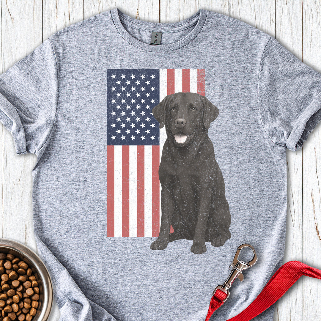 Chocolate Labrador USA Flag Faded Sport Grey