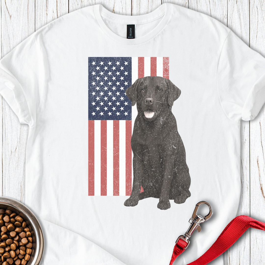 Chocolate Labrador USA Flag Faded White