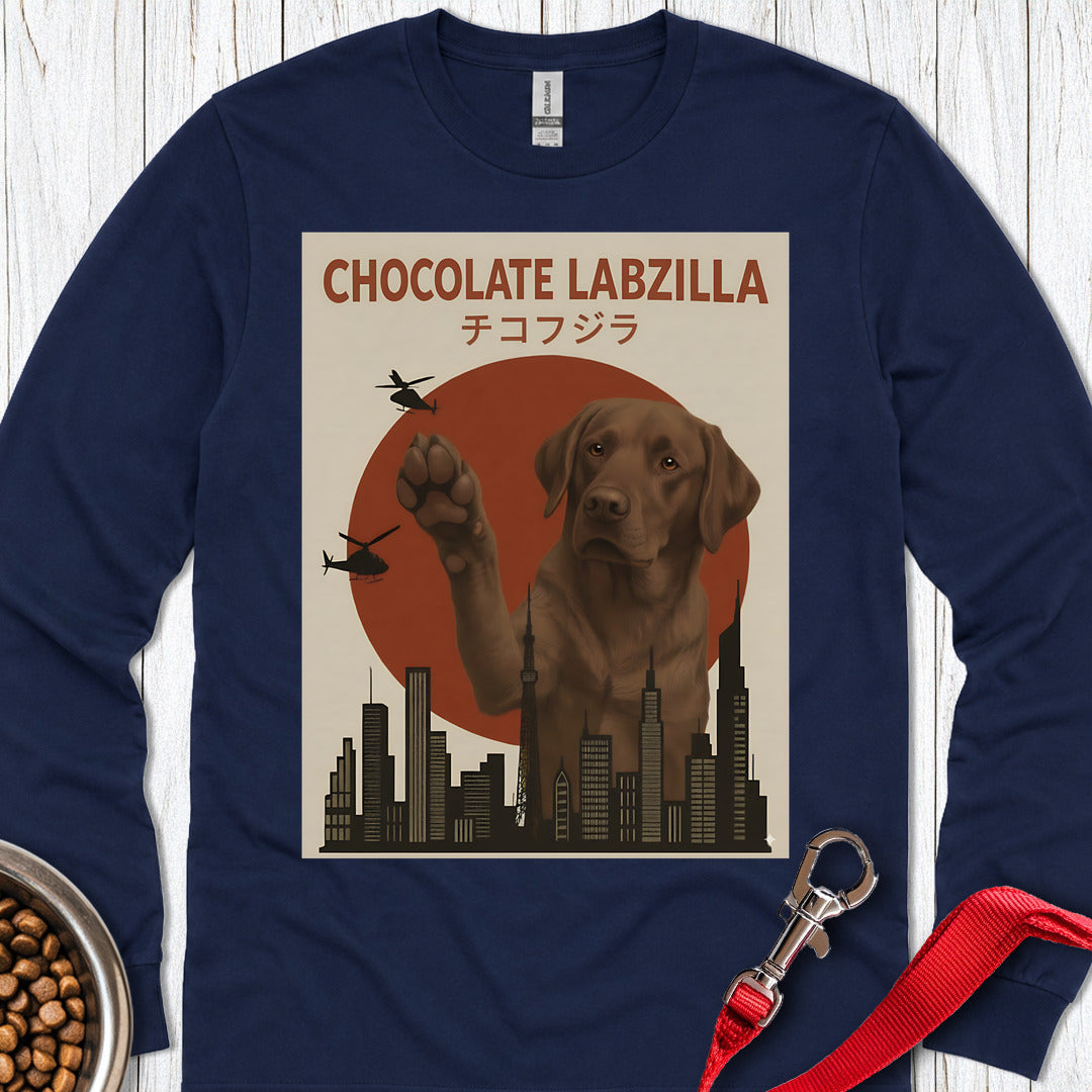 Chocolate Labzilla Labrador Long Sleeve — Navy