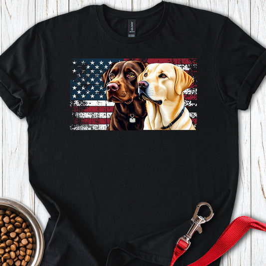 Chocolate & Yellow Lab USA Flag Black