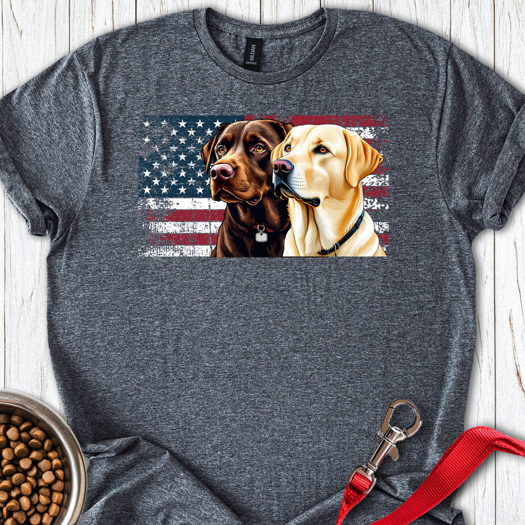 Chocolate & Yellow Lab USA Flag Dark Heather