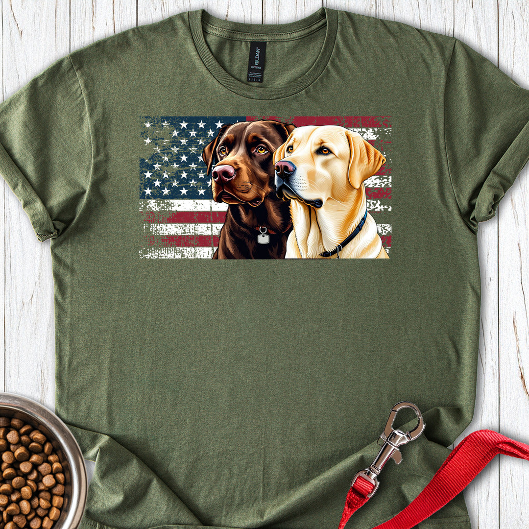 Chocolate & Yellow Lab USA Flag Military Green