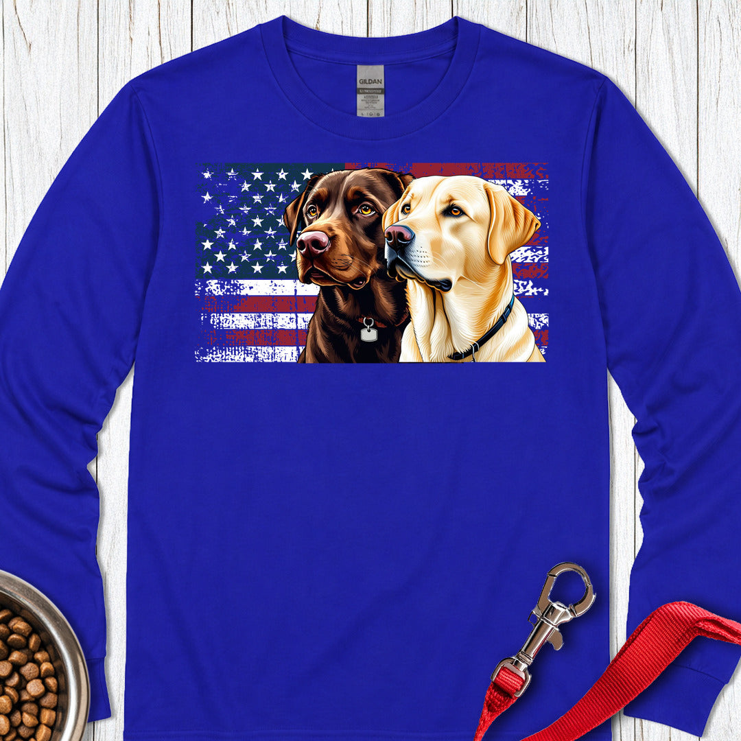 Chocolate & Yellow Lab USA Flag Long Sleeve — Royal