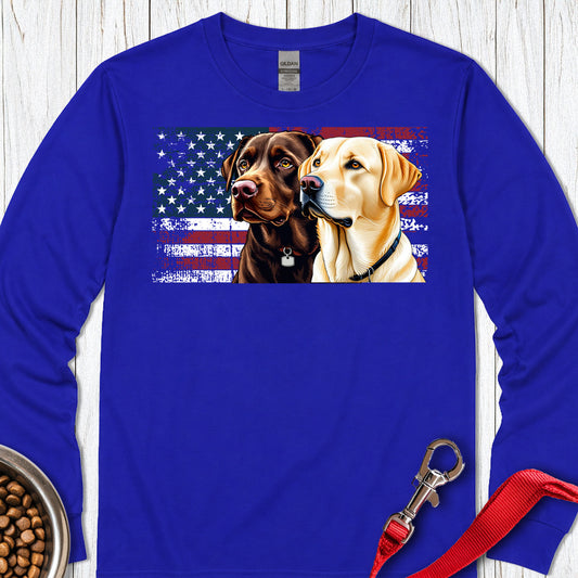 Chocolate & Yellow Lab USA Flag Long Sleeve — Royal