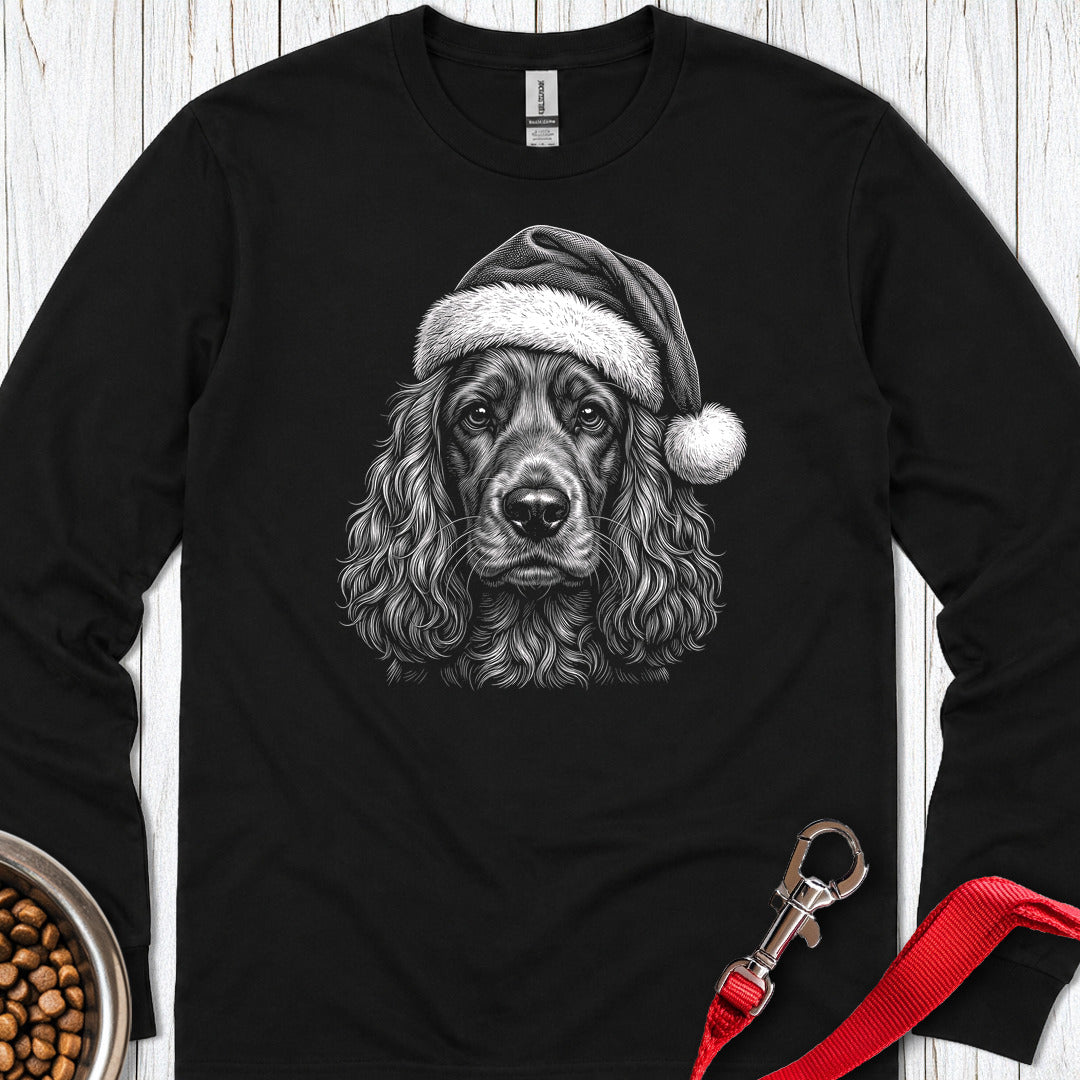 Cocker Spaniel Christmas Santa Hat Long Sleeve — Black