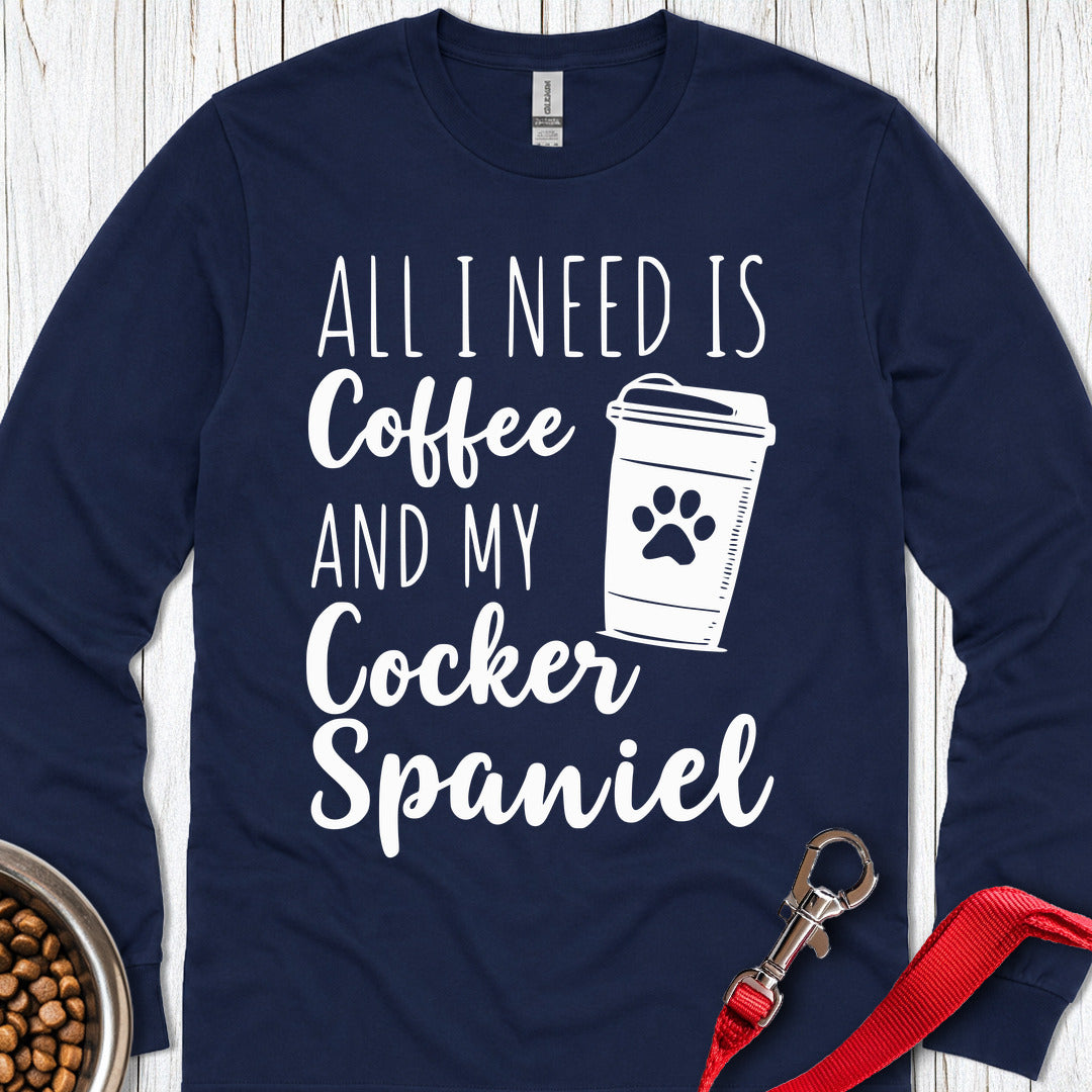 Cocker Spaniel & Coffee Long Sleeve — Navy
