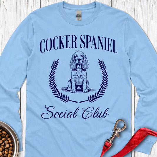 Cocker Spaniel Social Club Long Sleeve — Carolina Blue