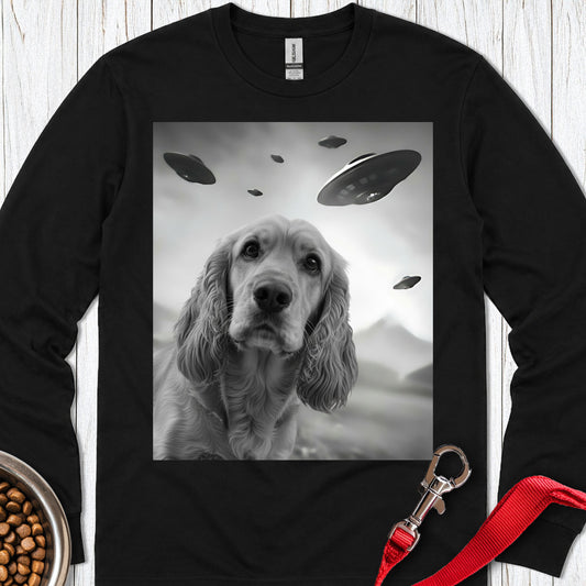 Cocker Spaniel UFO Selfie Long Sleeve — Black