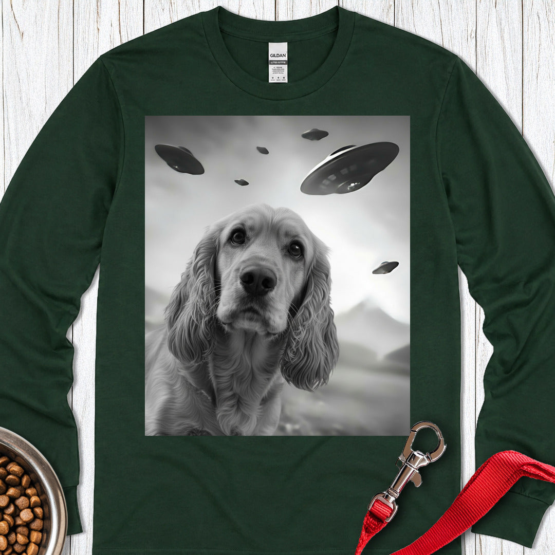 Cocker Spaniel UFO Selfie Long Sleeve — Forest Green