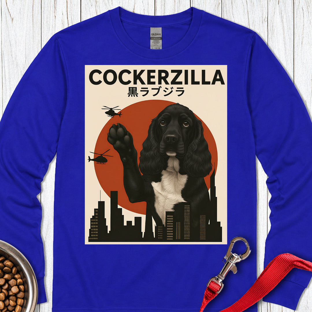 Cockerzilla Black White Cocker Spaniel Long Sleeve — Royal