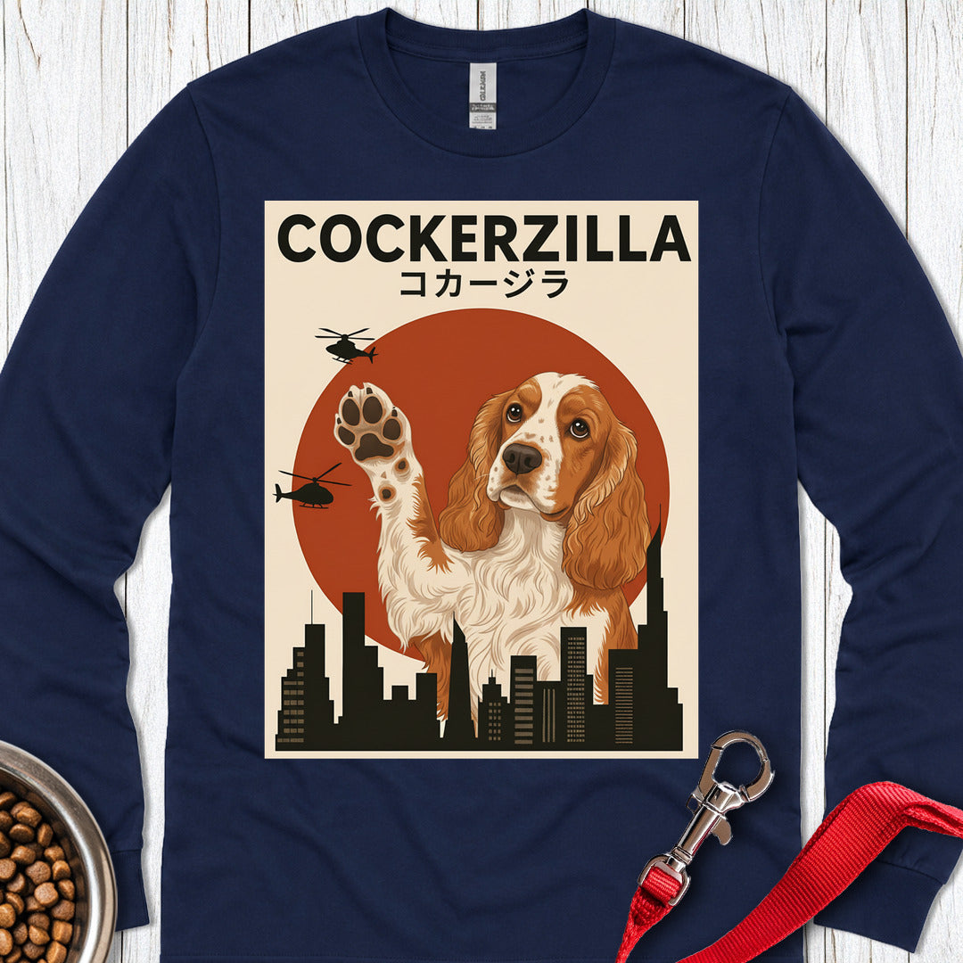 Cockerzilla Cocker Spaniel Long Sleeve — Navy