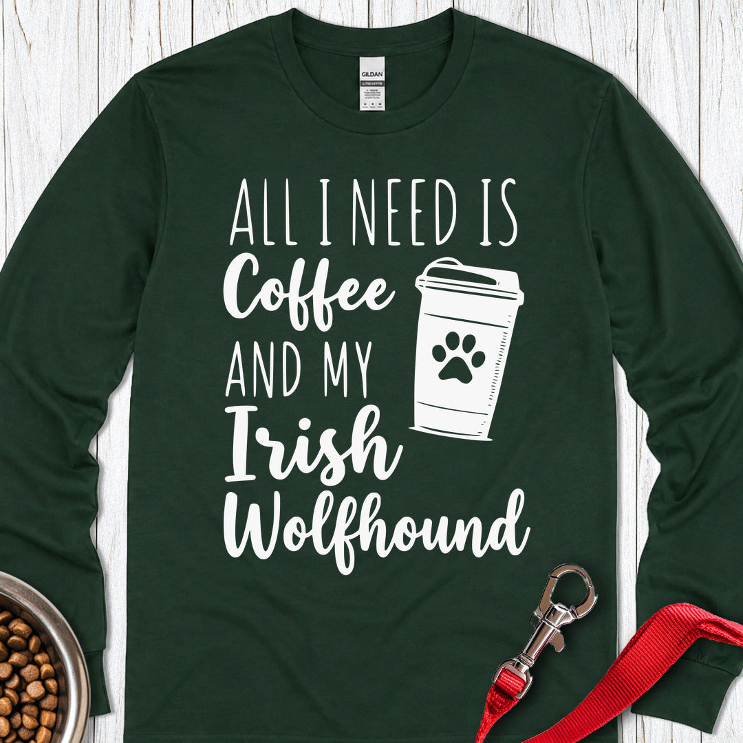 Coffee & Irish Wolfhound Long Sleeve — Forest Green