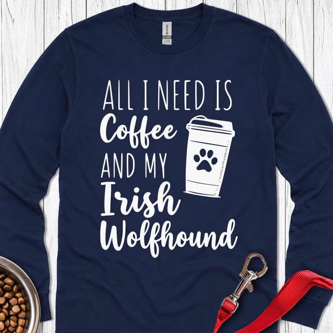Coffee & Irish Wolfhound Long Sleeve — Navy