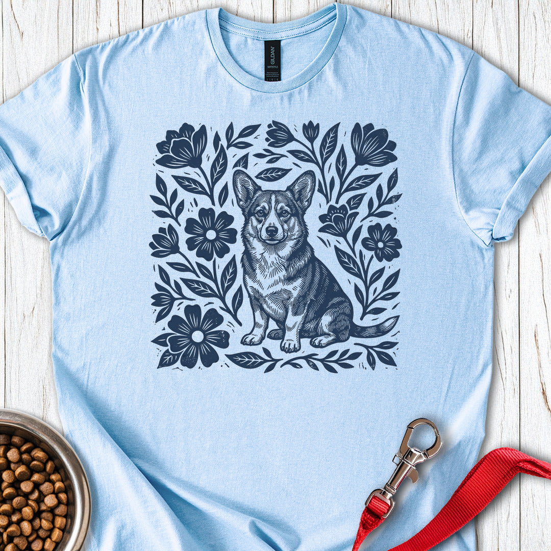 Corgi Linocut Light Blue