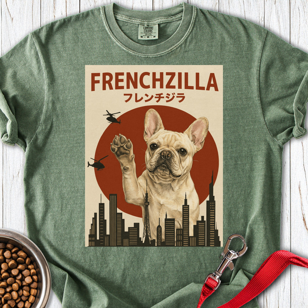 Cream Frenchzilla French Bulldog Premium Tee — Moss