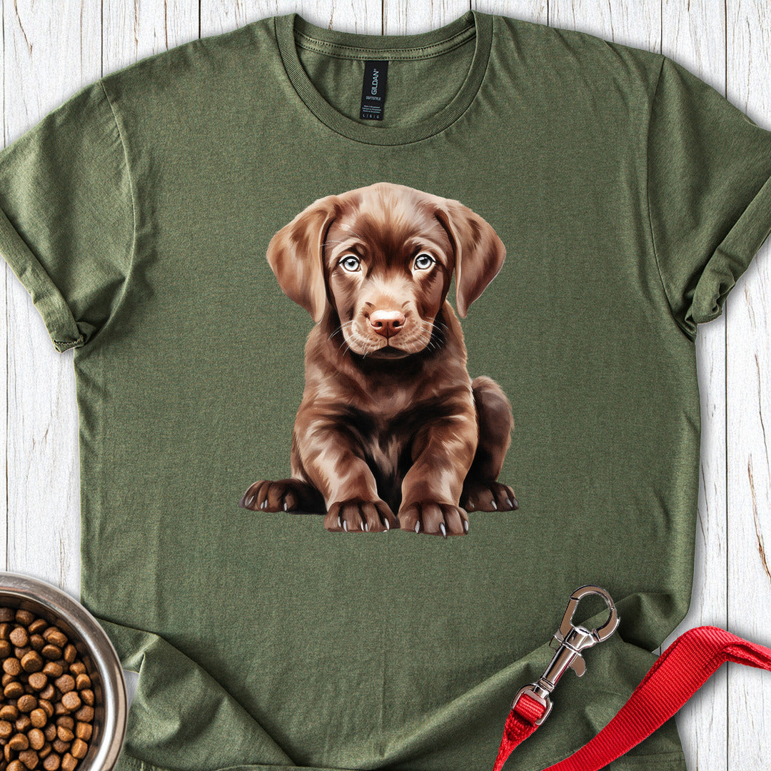 Cute Chocolate Labrador Puppy Military Green